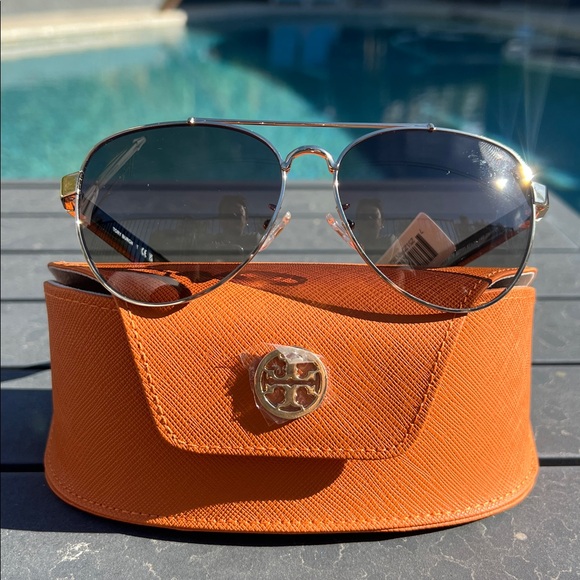 Tory Burch Gold Aviator Sunglasses - Picture 3 of 5